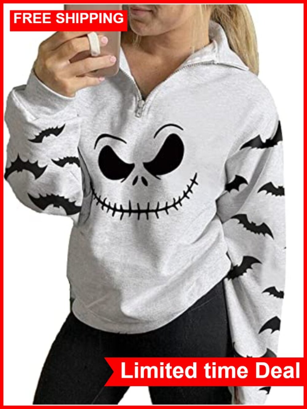 Women's Halloween Sweatshirt Long Sleeve Crew Neck Soft Cotton Pullover Top